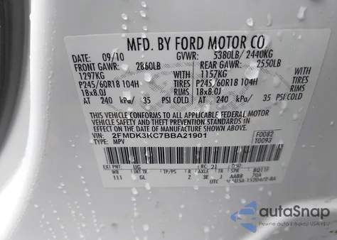 2011 Ford Edge Limited из США, поврежденный, VIN 2FMDK3KC7BBA21901